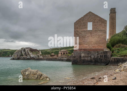 The ruins of the brickwork factory at Porth Wen, Llanbadrig, Anglesey. Stock Photo