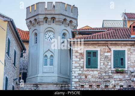 Sakhat Kula tower with the clock in Herceg Novi, Montenegro Stock Photo