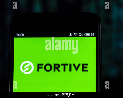 Kiev, Ukraine. 25th Oct, 2018. Fortive Industrial conglomerate company logo seen displayed on smart phone. Fortive is a diversified industrial conglomerate company. Credit: Igor Golovniov/SOPA Images/ZUMA Wire/Alamy Live News Stock Photo