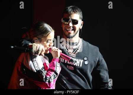 MIAMI, FL - OCTOBER 24: Anuel AA and Karol G perform at the Karol G and Reykon concert at the Fillmore Miami in Miami, Florida on October 24, 2018. Credit: Majo Grossi/MediaPunch Stock Photo