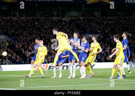 London, UK. 25th Oct 2018. Aleksei Rios of BATE Borisov scores for the visitors during the UEFA Europa League group stage match between Chelsea and FC BATE Borisov at Stamford Bridge, London, England on 25 October 2018. Photo by Carlton Myrie.  Editorial use only, license required for commercial use. No use in betting, games or a single club/league/player publications. Credit: UK Sports Pics Ltd/Alamy Live News Stock Photo
