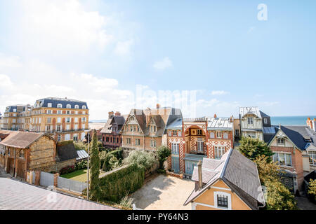 Rooftops of the luxury houses near the beach in Trouville, famous french resort in Normandy Stock Photo