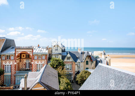 Rooftops of the luxury houses near the beach in Trouville, famous french resort in Normandy Stock Photo