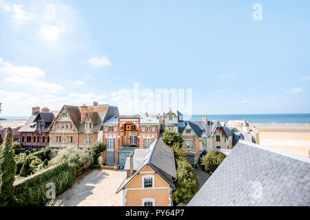 Rooftops of the luxury houses near the beach in Trouville, famous french resort in Normandy Stock Photo