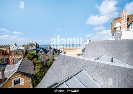 Rooftops of the luxury houses near the beach in Trouville, famous french resort in Normandy Stock Photo