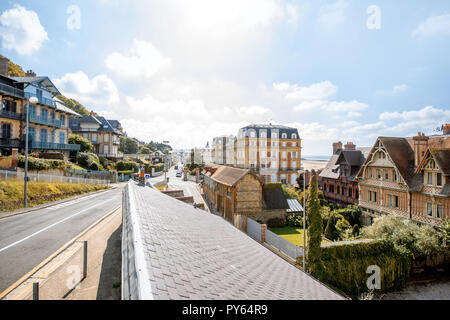 Rooftops of the luxury houses near the beach in Trouville, famous french resort in Normandy Stock Photo