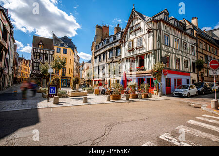 Cozy square with beautiful buildings and cafes in Rouen city, the capital of Normandy region in France Stock Photo