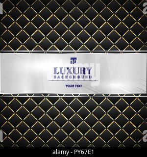 Luxury invitation black background with a pattern of squares texture and silver ribbon banner. Vector illustration Stock Vector