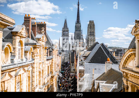 Aerial citysape view of Rouen with famous cathedral during the sunny day in Normandy, France Stock Photo
