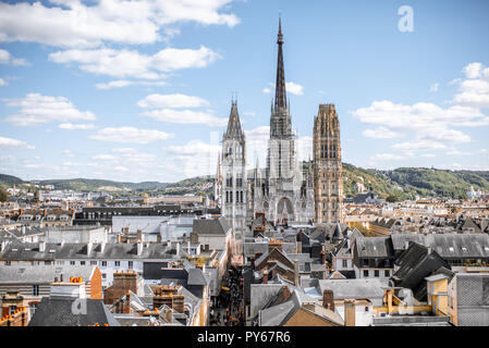 Aerial citysape view of Rouen with famous cathedral during the sunny day in Normandy, France Stock Photo