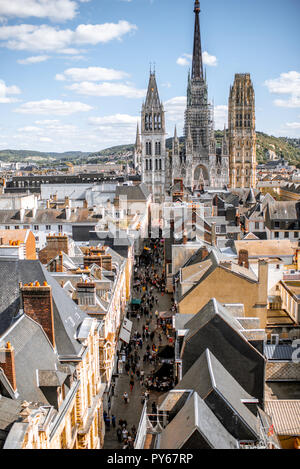 Aerial citysape view of Rouen with famous cathedral during the sunny day in Normandy, France Stock Photo