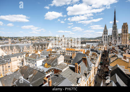 Aerial citysape view of Rouen with famous cathedral during the sunny day in Normandy, France Stock Photo