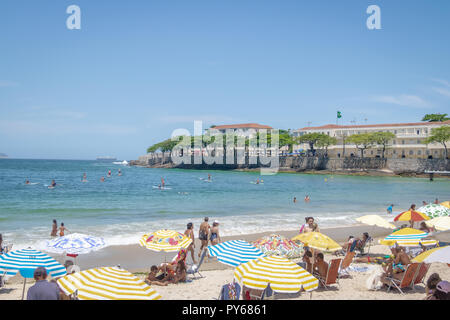 Copacabana Beach with Copacabana Fort on background - Rio de Janeiro, Brazil Stock Photo