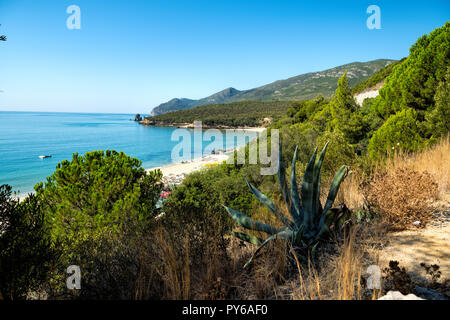 Beautiful National Park of Arrabida from above overlooking the beach, Arrabida, Portugal Stock Photo