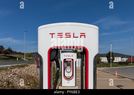 Tesla Supercharger stall - Kozina, Slovenia Stock Photo