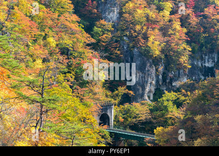 Naruko Gorge valley with rail tunnel in Miyagi Tohoku Japan Stock Photo