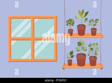 swing with houseplants in pots Stock Vector