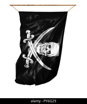 Flag of Pirates black. Vertical flag.Isolated on a white background. Stock Photo