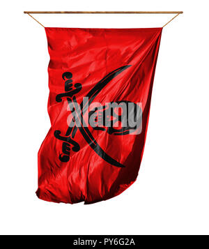 Flag of Pirates red. Vertical flag.Isolated on a white background. Stock Photo