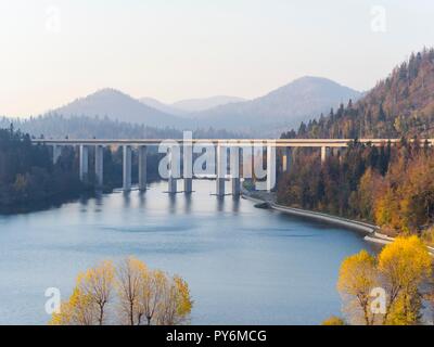 Viaduct bridge in Fuzine in Croatia over lake Bajer Stock Photo