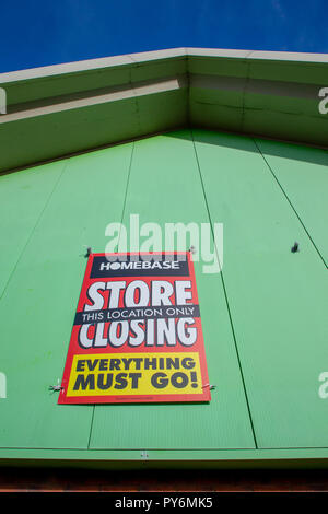 Warrington branch of Homebase has signs up stating this store is closing down Stock Photo