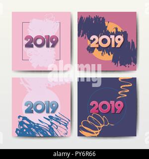 Grunge modern vector postcards for 2019 new year Stock Vector