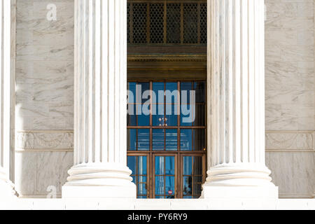 Washington DC, USA Steps of Supreme Court building marble stairs closeup on Capital capitol hill, columns, pillars, nobody door entrance Stock Photo