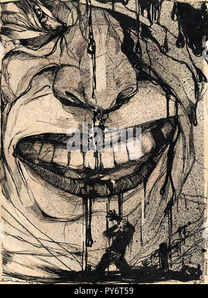 Karlis Padegs, Red Laughter 1931 Etching, Latvian Museum of Foreign Art, Riga, Latvia. Stock Photo