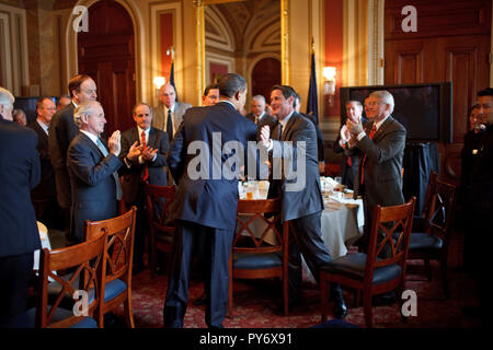 President Barack Obama attends a lunch with Senate Republicans on Capitol Hill, Washington D.C. 1/27/09. Official White House Photo by Pete Souza Stock Photo