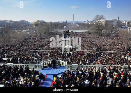 President Barack Obama gives his inaugural address to a worldwide audience from the West Steps of the U.S. Capitol, calling for 'a new era of responsibility,' after taking the oath of office in Washington, D.C., Jan. 20, 2009. Stock Photo