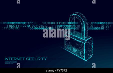 Cyber safety padlock on data mass. Internet security lock information privacy future innovation technology network business concept blue vector illustration Stock Vector