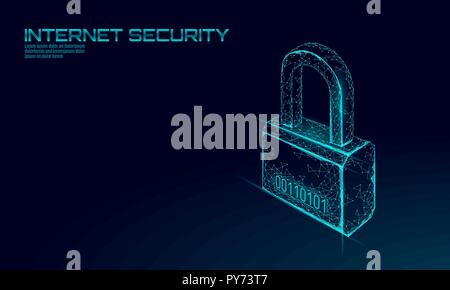 Cyber safety padlock. Internet security lock information privacy low poly polygonal future innovation technology network business concept blue vector illustration Stock Vector