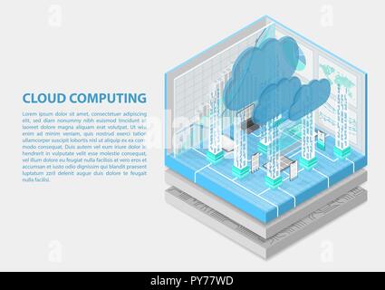Cloud Computing isometric vector illustration. Abstract 3D infographic with mobile devices Stock Vector