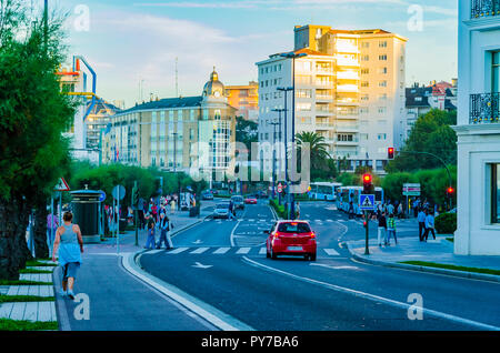 Promenade on the El Sardinero Beach. italy' square - Plaza de Italia. Santander, Cantabria, Spain, Europe Stock Photo