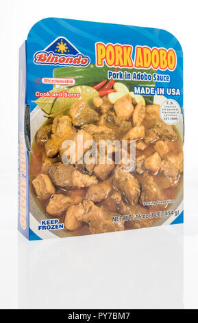 Winneconne, WI - 10 October 2018: A package of  Binondo pork adobo on an isolated background Stock Photo