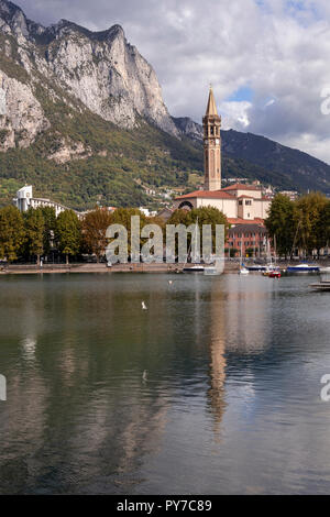 Bell tower at Lecco on Lake Como in the Italian mountains Stock Photo