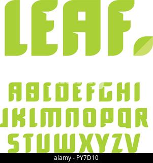 Green letters set. Vector latin alphabet. Natural product font. Leaf ABC, nature monogram and poster template. Typography design. Stock Vector