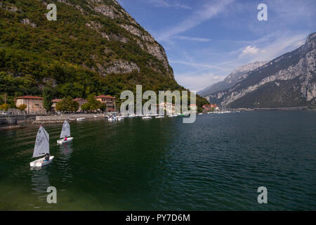 Sailing dinghies at Valmadrera on Lake Como in northern Italy Stock Photo