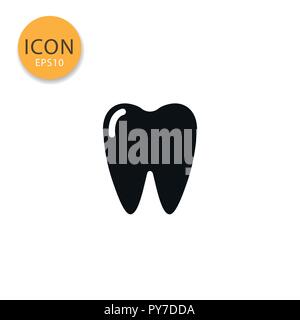 Tooth icon flat style in black color vector illustration on white background. Stock Vector