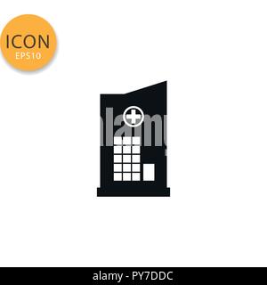 Hospital icon flat style in black color vector illustration on white background. Stock Vector