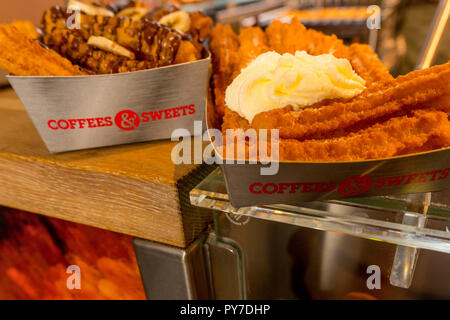 Rotterdam, Netherlands - 16 July, 2016: Churros with butter cream on display at Markthal in Roterdam Stock Photo