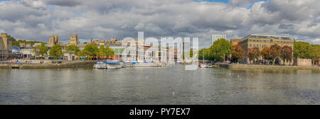 Panoramic view of Bristol Docks looking towards the City Centre, England, United Kingdom Stock Photo