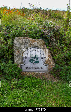 A National Trust omega sign at Ballowall, near St Just in Cornwall, England, UK. PHOTO TAKEN FROM PUBLIC FOOTPATH Stock Photo