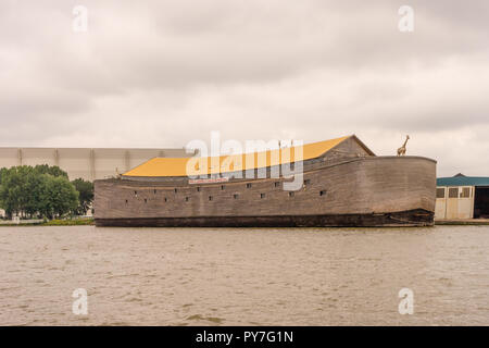 Rotterdam, Netherlands - 16 July, 2016: Noah's ark large boat on the Maas river Stock Photo