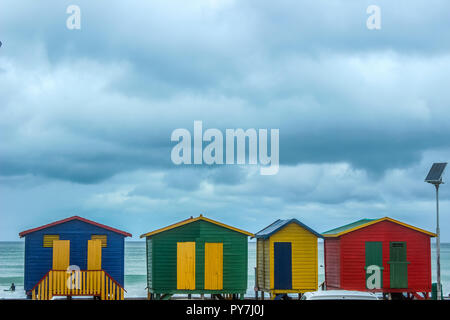Colorful changing rooms in St James beach Cape Town Stock Photo