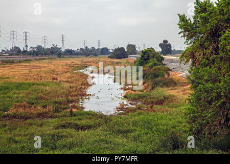 Tertiary-treated recycled water from the San Jose Creek Water Reclamation Plant is diverted to the unlined San Gabriel River for infiltration into the Stock Photo