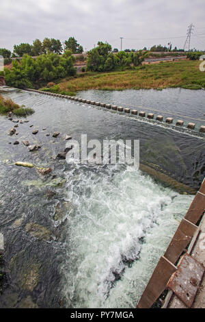 Tertiary-treated recycled water from the San Jose Creek Water Reclamation Plant is diverted to the unlined San Gabriel River for infiltration into the Stock Photo