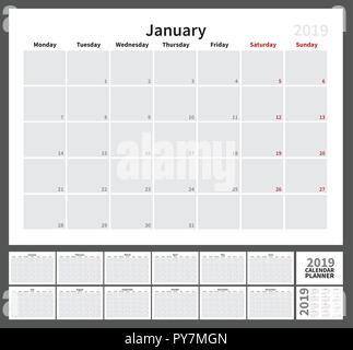 Calendar for 2019 Stock Vector