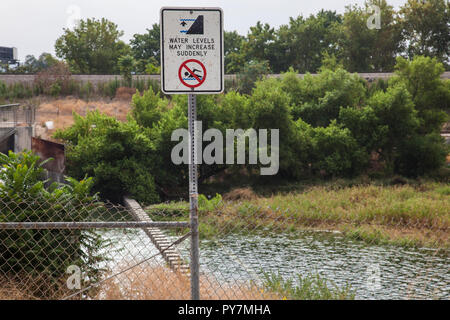 Tertiary-treated recycled water from the San Jose Creek Water Reclamation Plant is diverted to the unlined San Gabriel River for infiltration into the Stock Photo