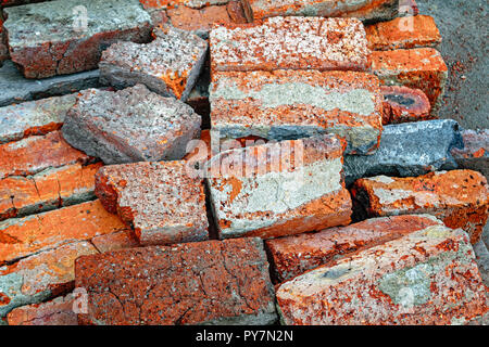 Red brick stack close-up Stock Photo